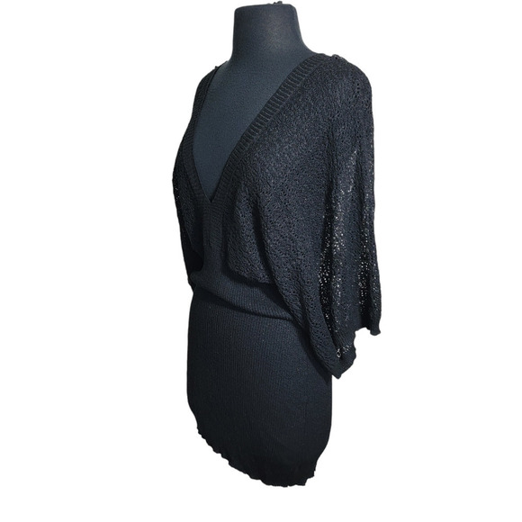 Marquis Ribbed Surplice Sweater Dress v neck black sz M - Picture 3 of 10